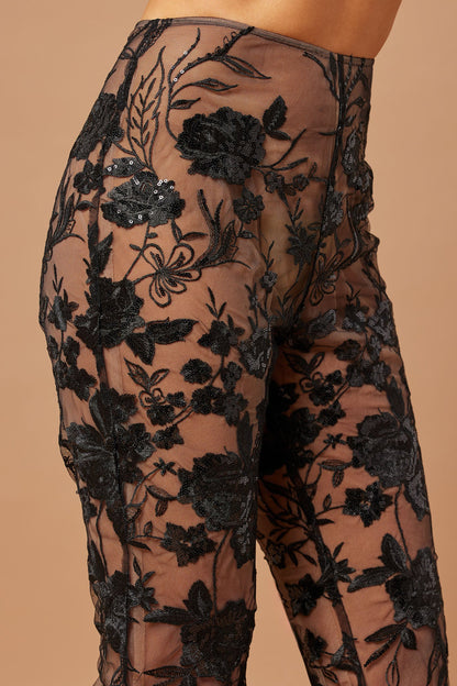 Vera Sequin Embroidered Pant - Black