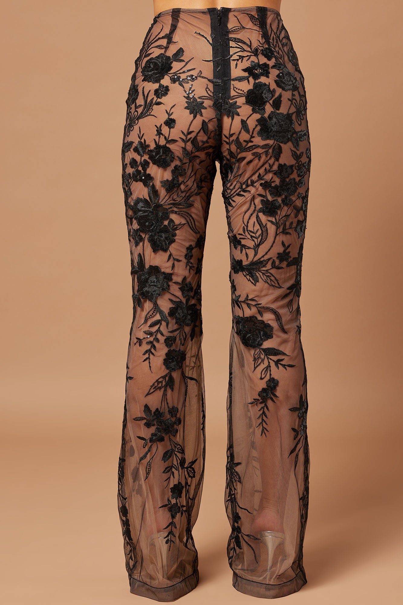Vera Sequin Embroidered Pant - Black