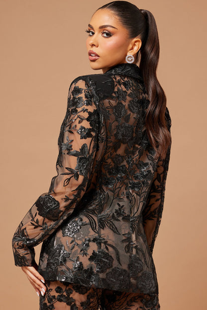 Vera Sequin Embroidered Blazer - Black