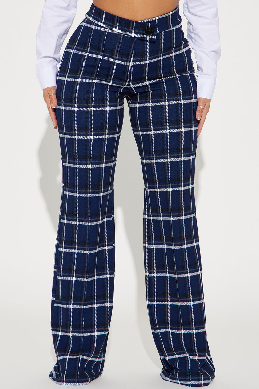 Call It Even Wide Leg Plaid Dress Pant - Navy/combo