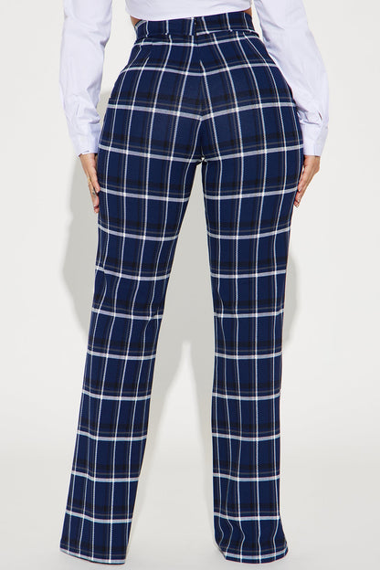 Call It Even Wide Leg Plaid Dress Pant - Navy/combo