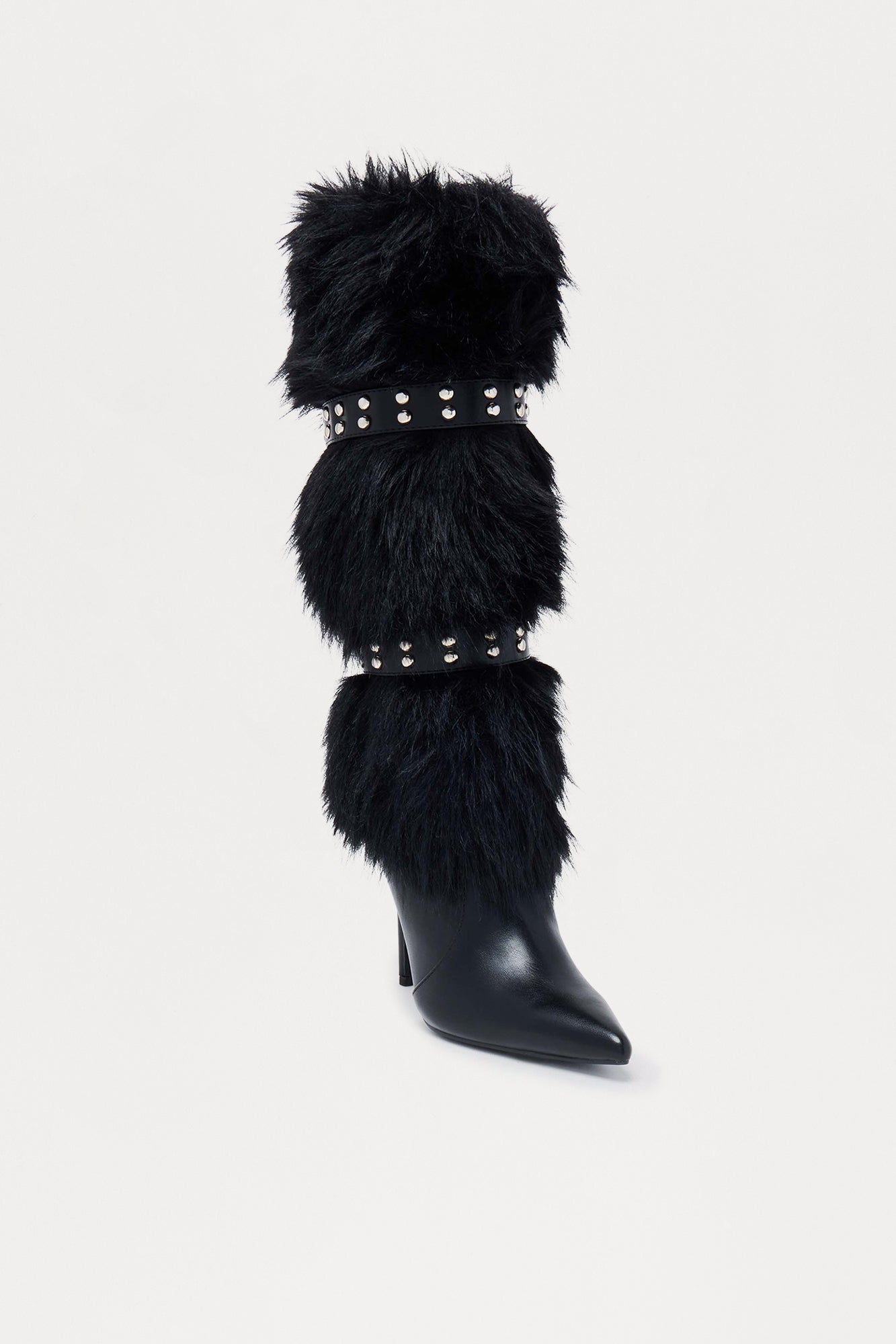 Cambridge Studded Faux Fur Boots - Black