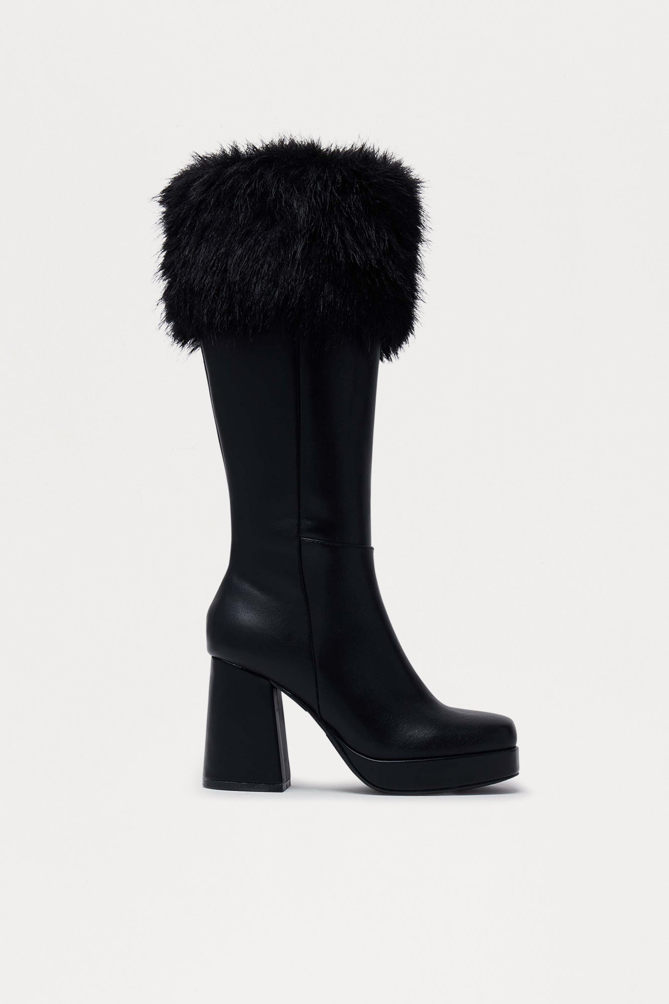 Cher Faux Fur Trim Boots - Black