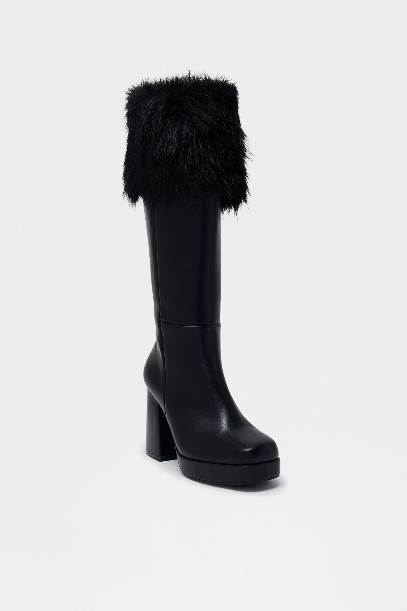 Cher Faux Fur Trim Boots - Black