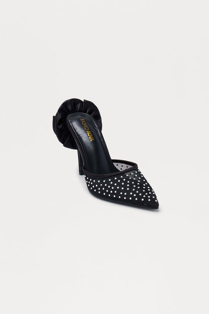 Halima Rhinestone Flower Pumps - Black