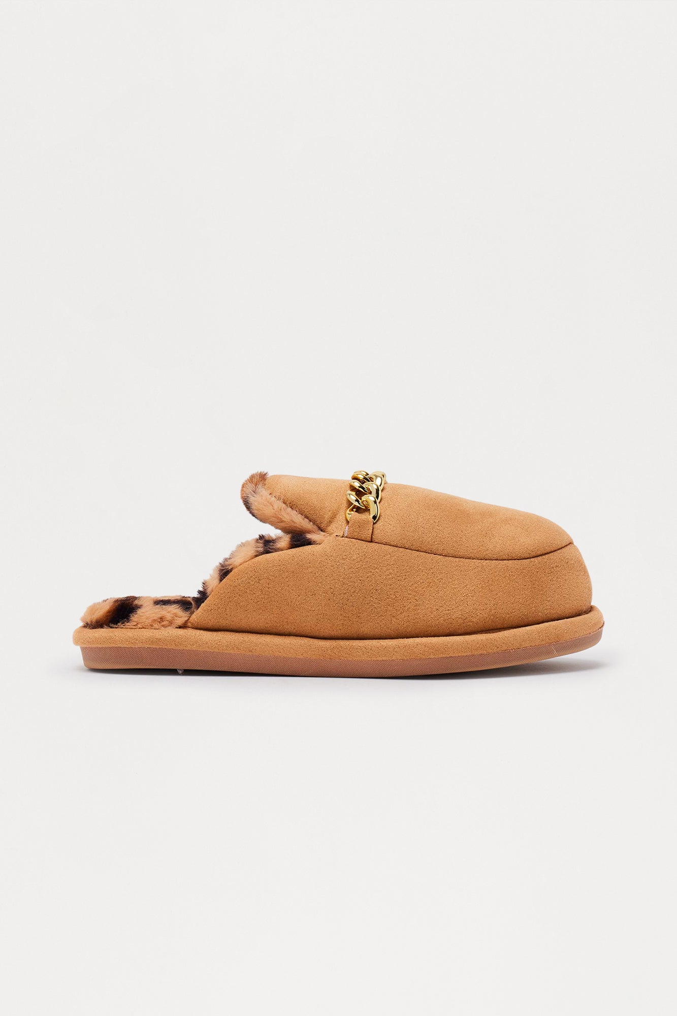 Levo Chain Faux Fur Lined Slippers - Camel