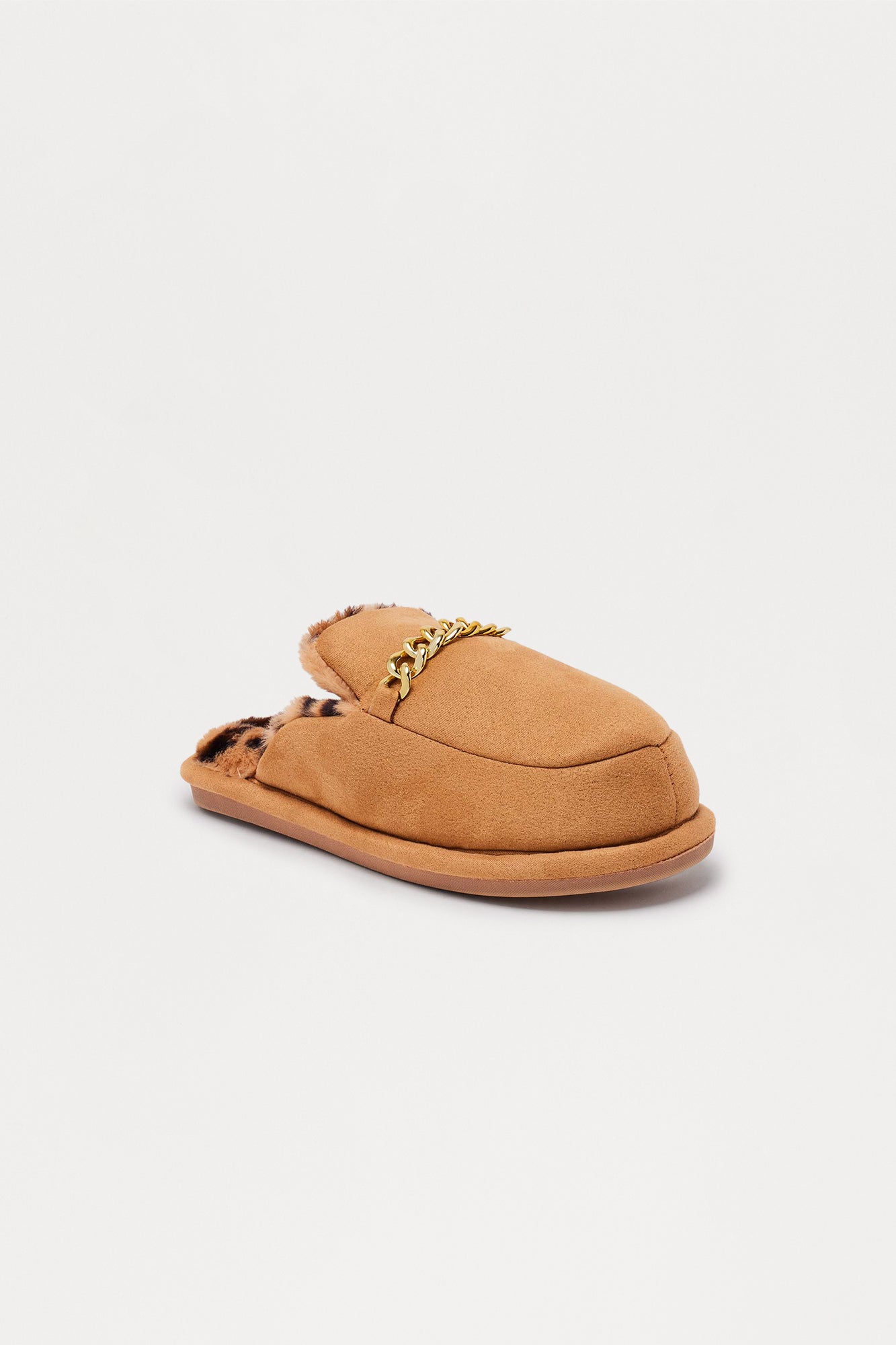 Levo Chain Faux Fur Lined Slippers - Camel