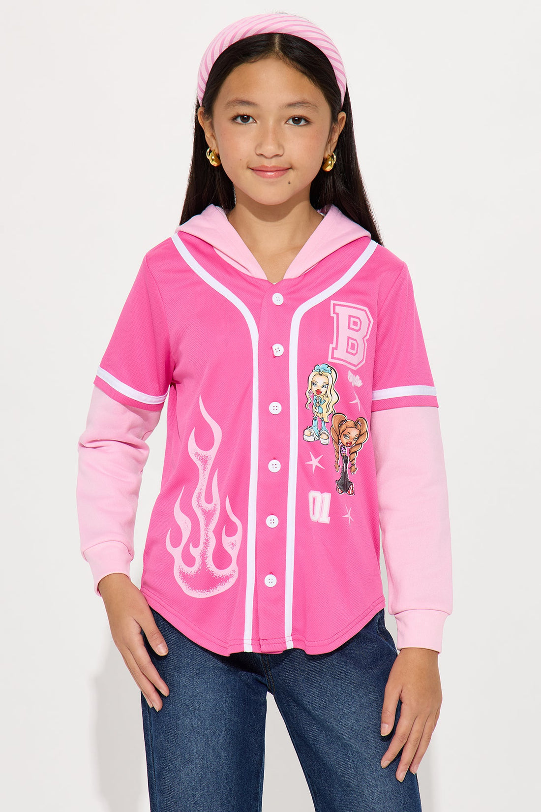 Mini Bratz Hooded TwoFer Jersey - Hot Pink/combo