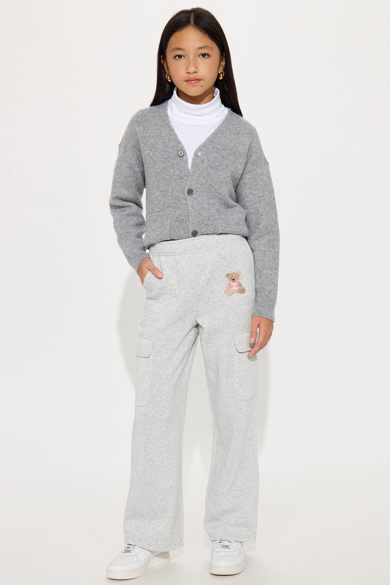 Mini Just A Girl Wide Leg Cargo Pants - Grey