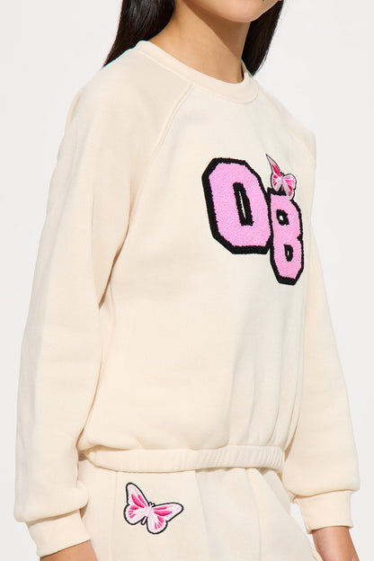 Mini Elisa Chenille Patch Sweatshirt And Jogger Pant Set - Tan