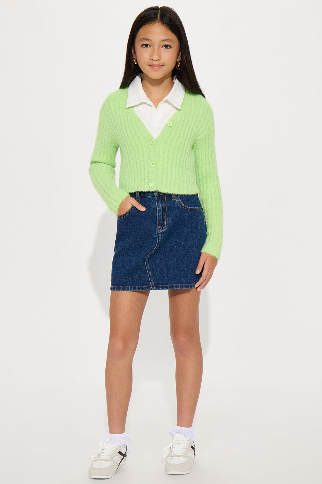 Mini Make It Fun Fuzzy Cardigan - Lime