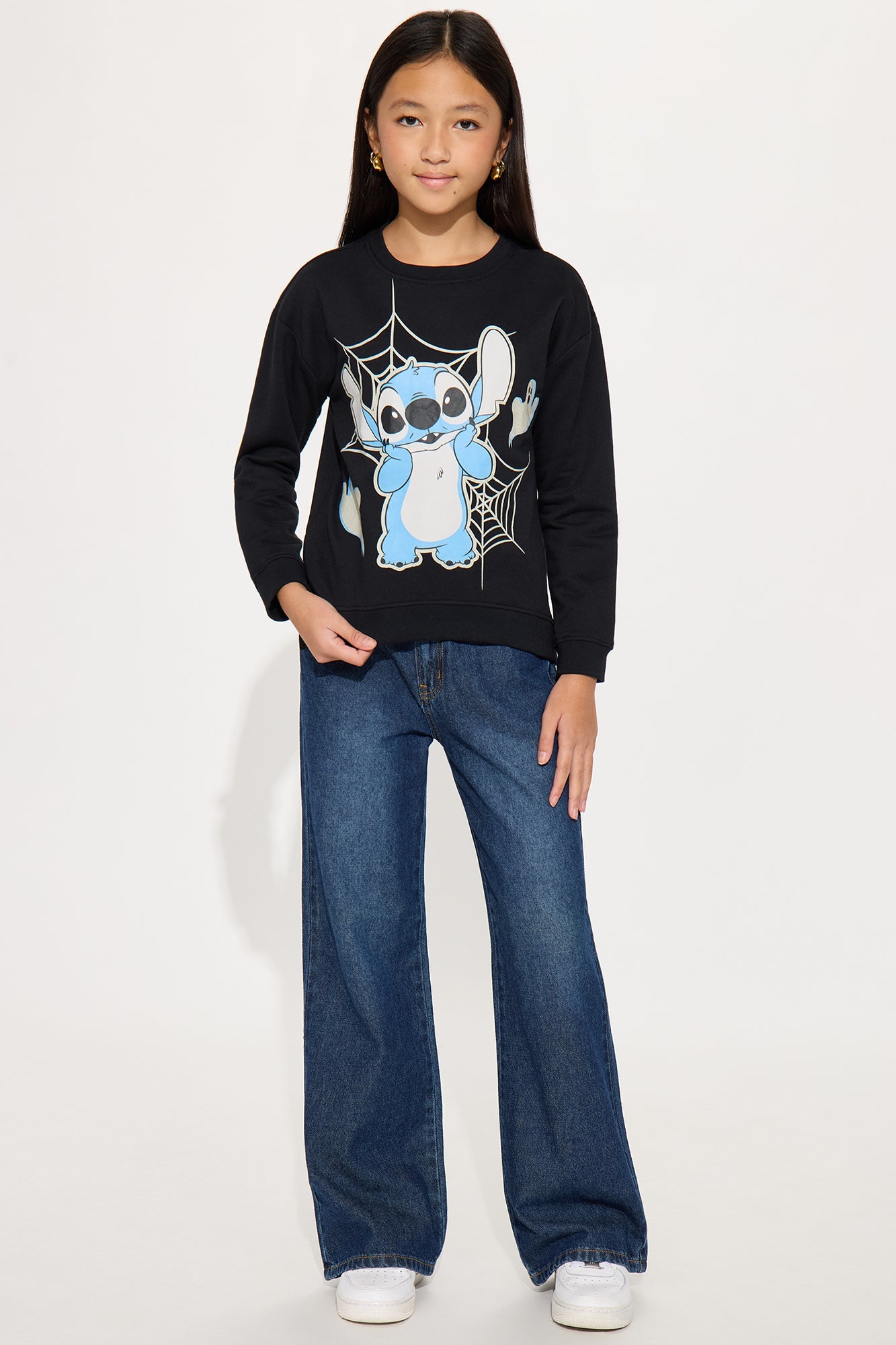 Mini Stitch Halloween Glow In The Dark Crew Neck Sweatshirt - Black