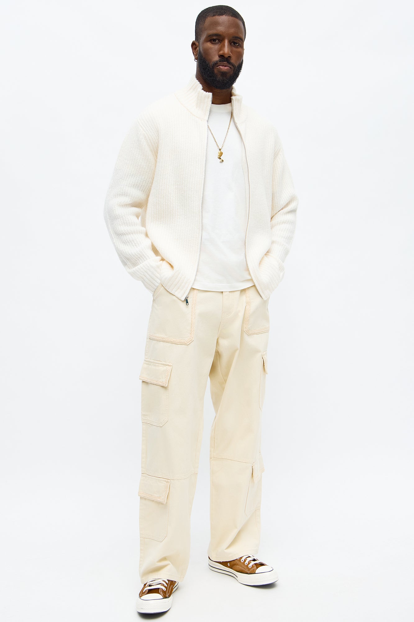 Oversized Willow Ribbed Zip Up Sweater - Cream