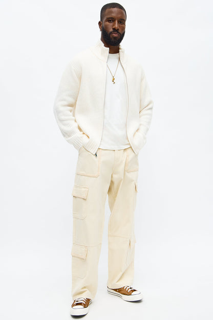 Oversized Willow Ribbed Zip Up Sweater - Cream