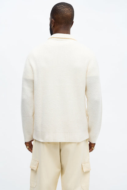 Oversized Willow Ribbed Zip Up Sweater - Cream
