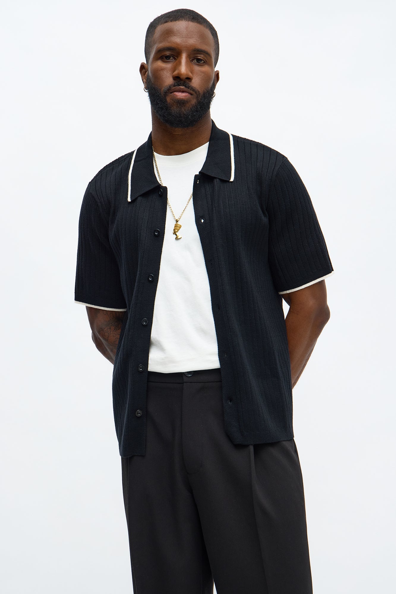 Garrison Knitted Button Up Shirt - Black