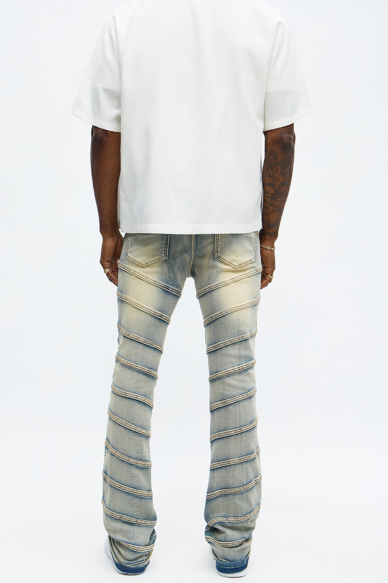 Stacked Skinny Flare Studded On Panels Jean - Vintage Blue Wash