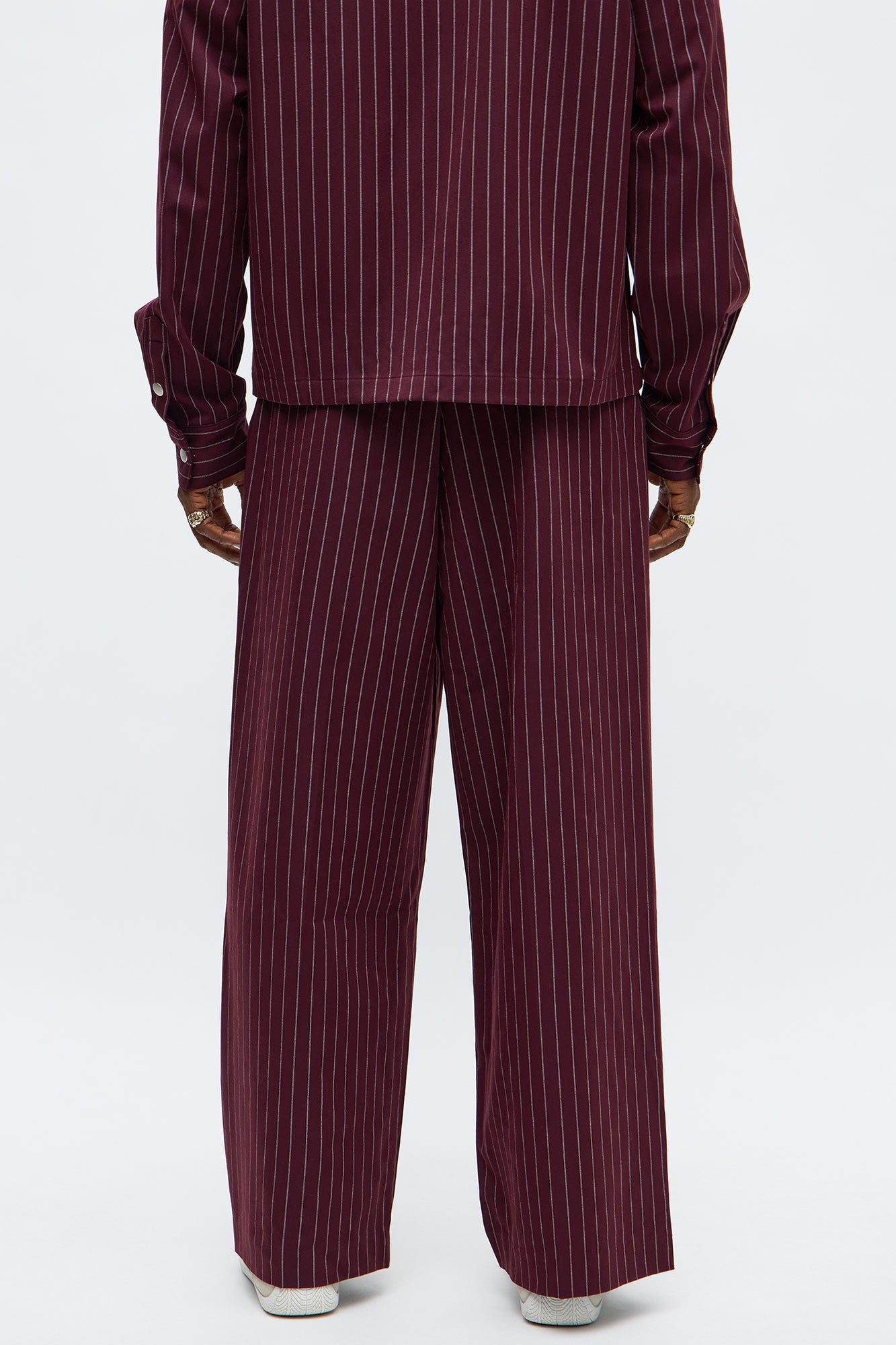 Wide Leg Straight Striped Trouser - Burgundy