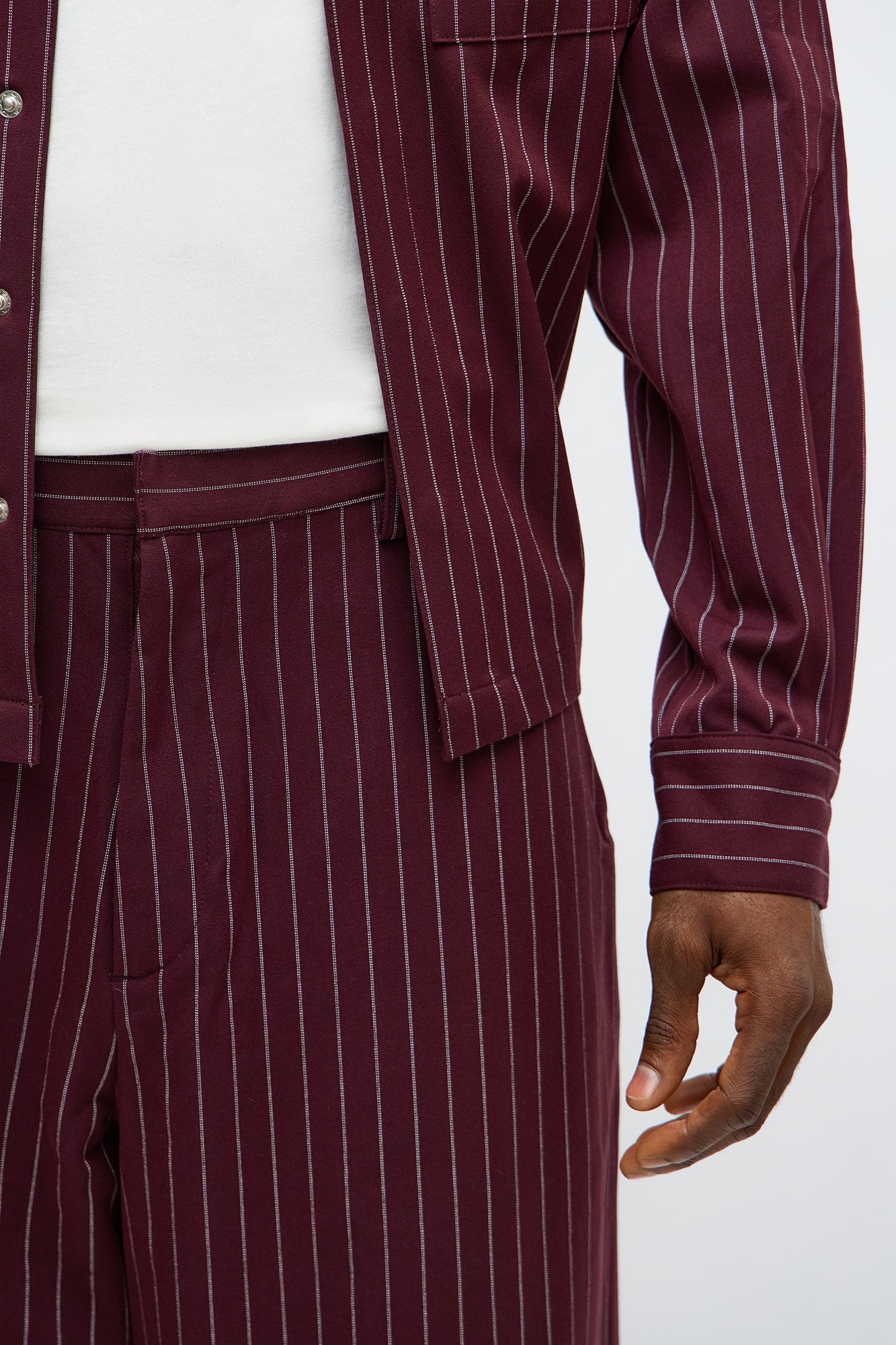 Wide Leg Straight Striped Trouser - Burgundy