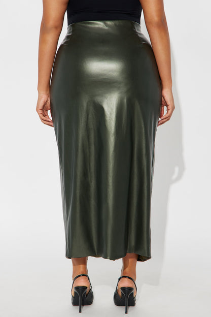 Not That Into You Faux Leather Maxi Skirt - Military Green