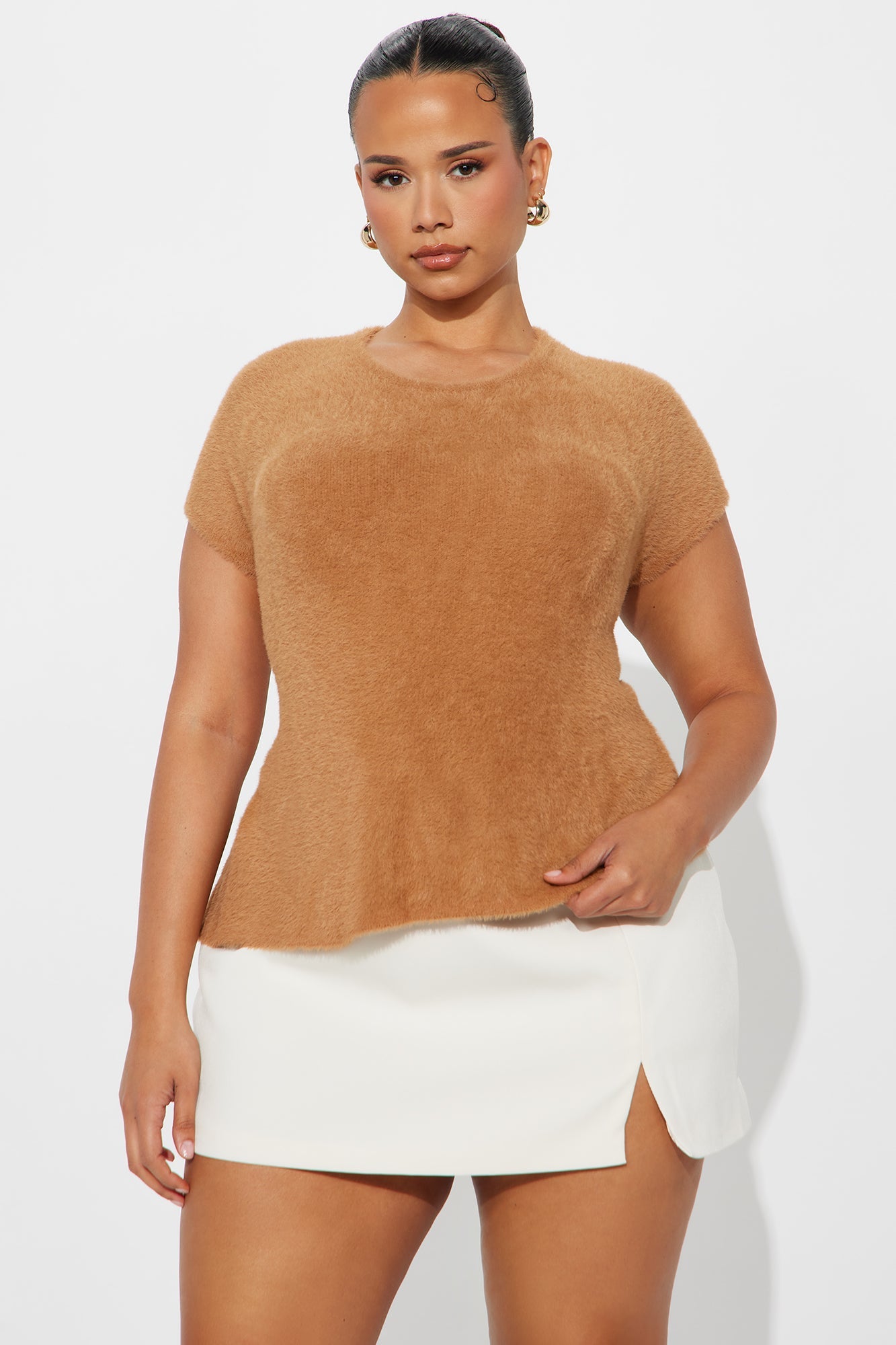 Your Babe Fuzzy Open Back Sweater Top - Mocha
