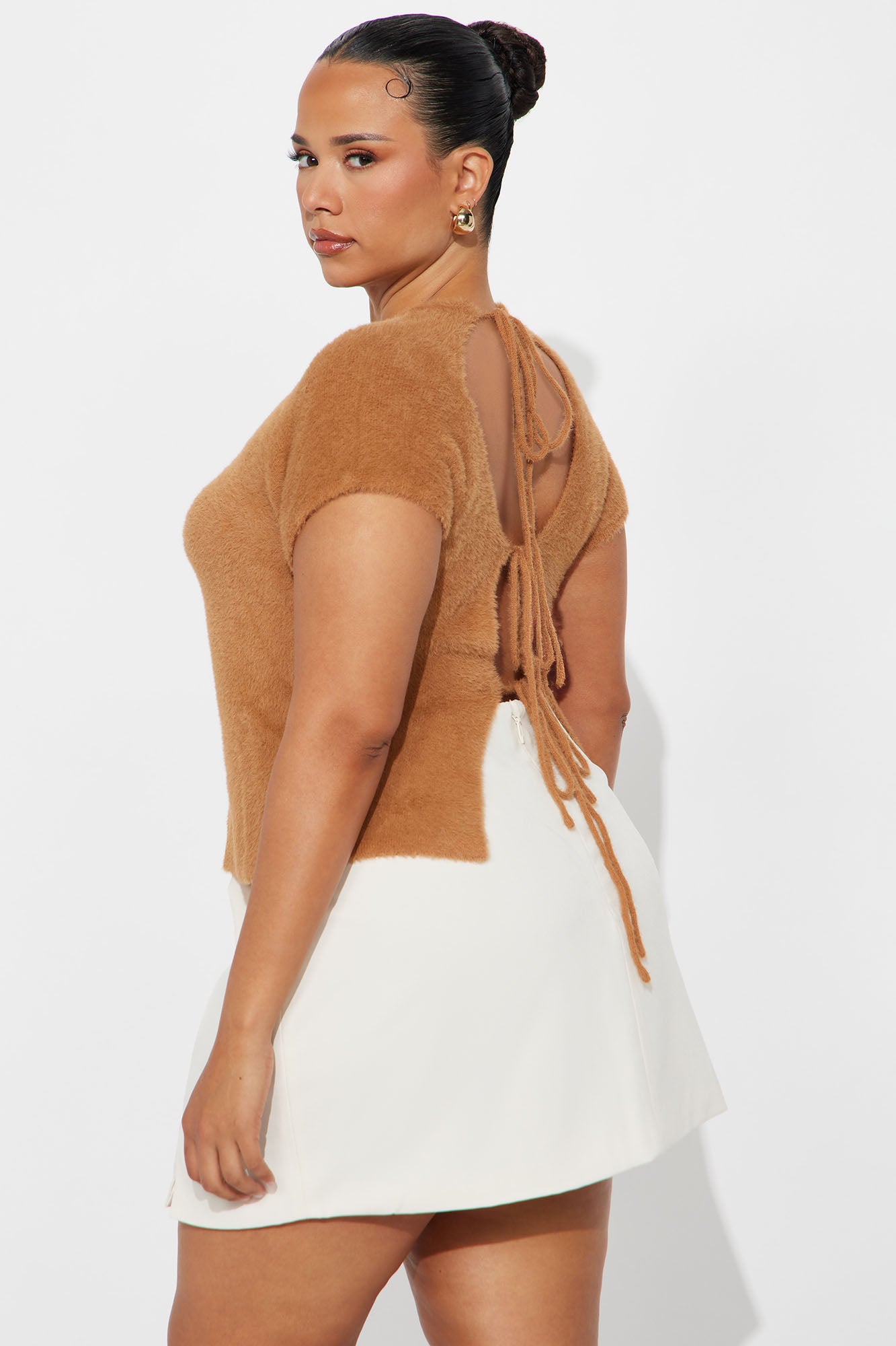 Your Babe Fuzzy Open Back Sweater Top - Mocha