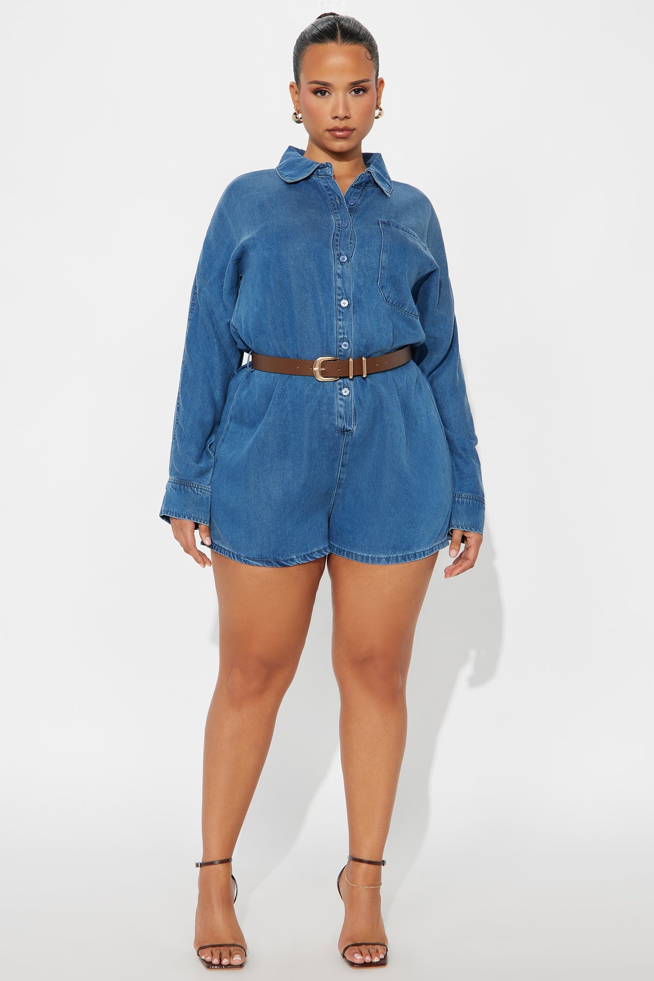 Dariela Belted Romper - Medium Wash