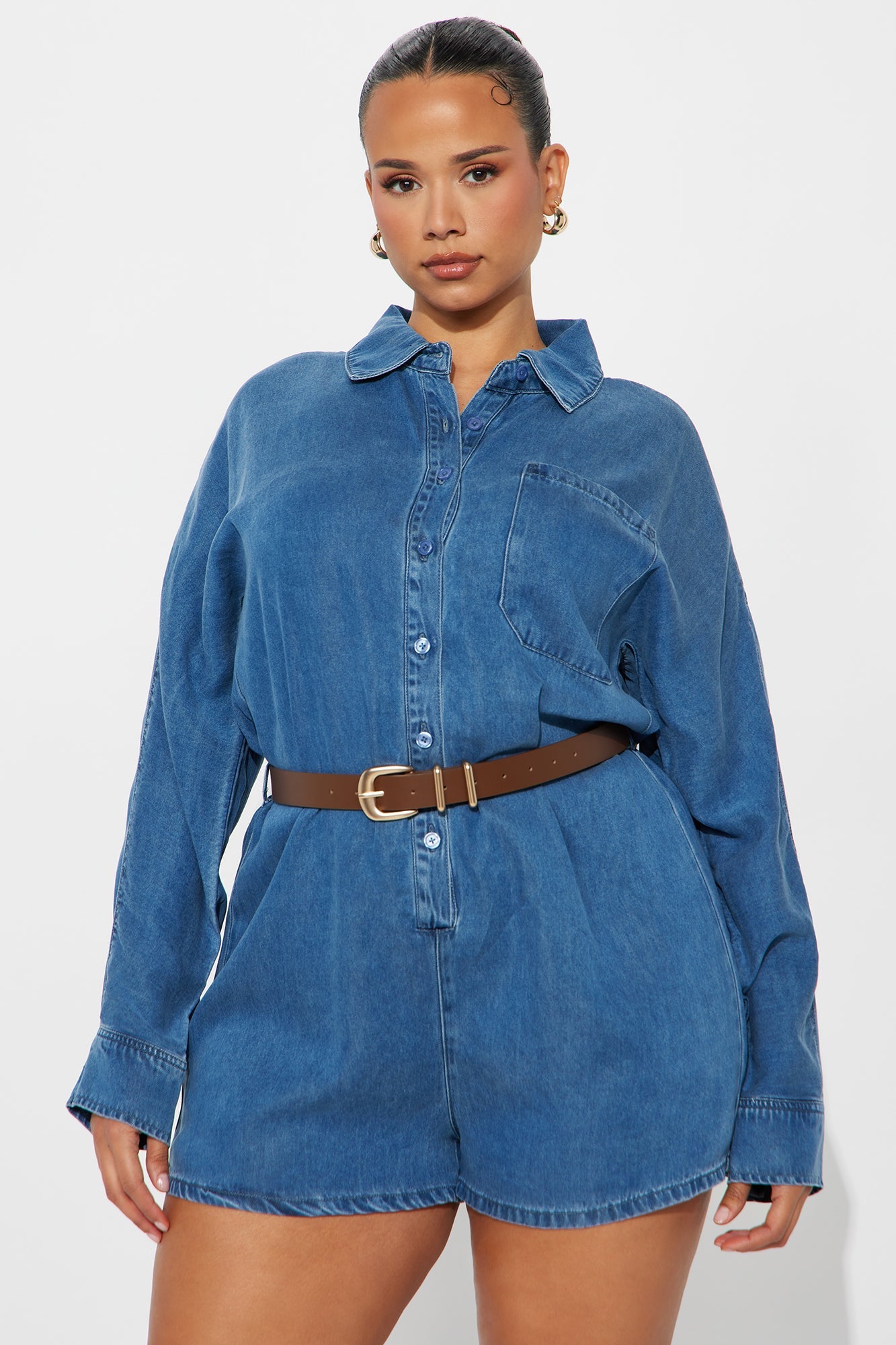 Dariela Belted Romper - Medium Wash