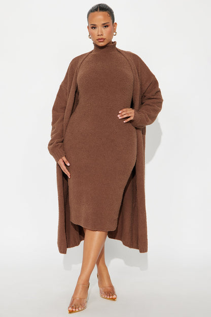 Teddy Soft Sweater Midi Dress Set - Brown
