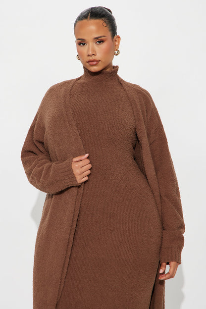 Teddy Soft Sweater Midi Dress Set - Brown