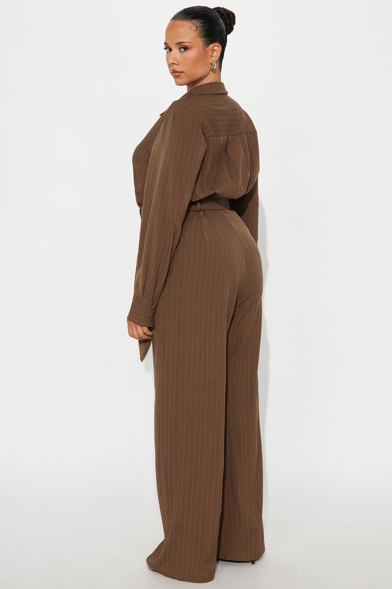 Important Thoughts Pinstripe Jumpsuit - Brown