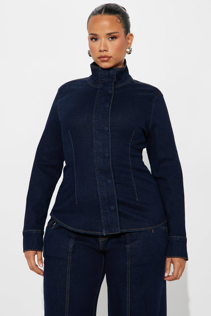 Brooke Puff Sleeve Jacket Denim Pant Set - Dark Wash