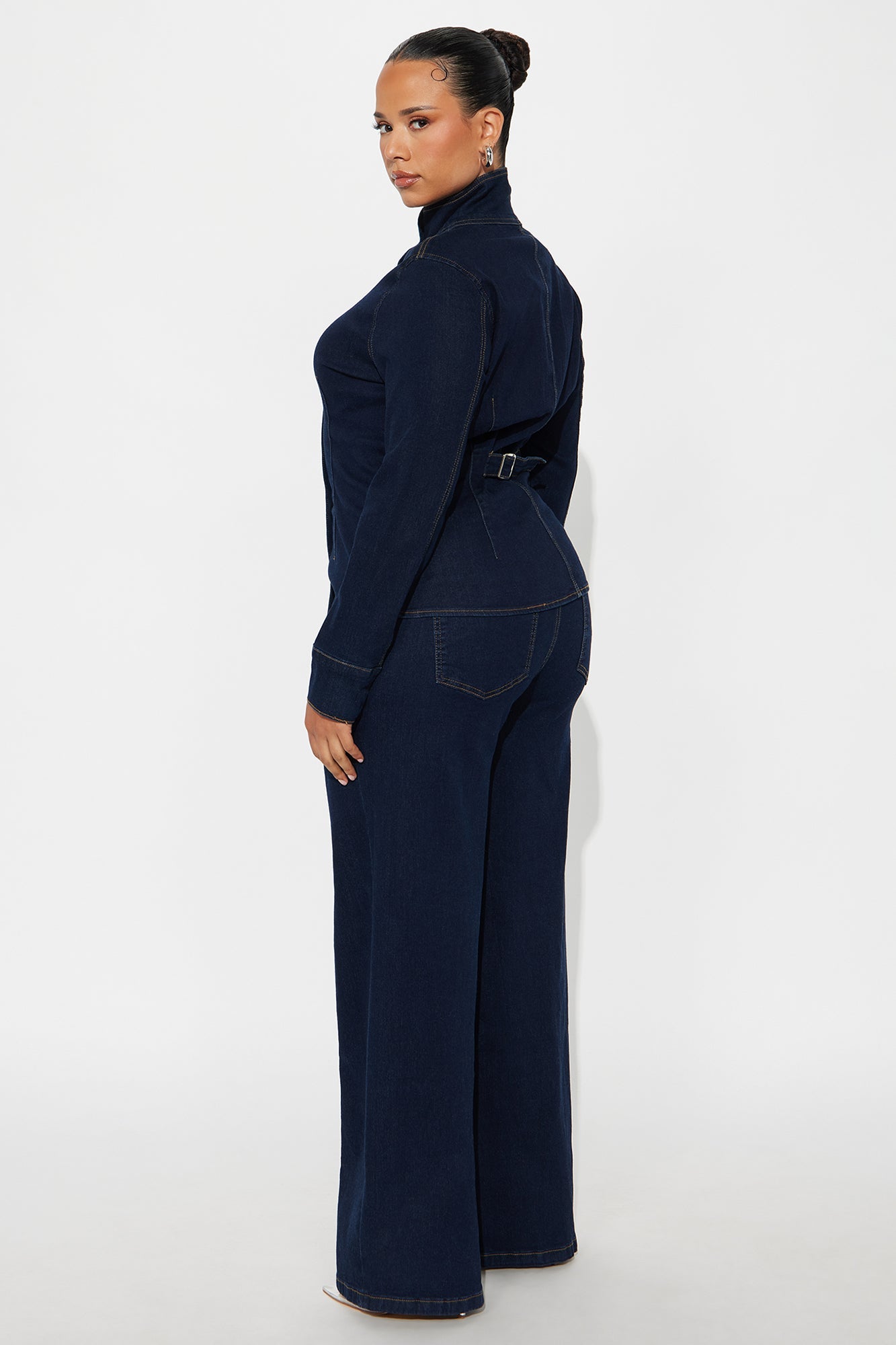 Brooke Puff Sleeve Jacket Denim Pant Set - Dark Wash