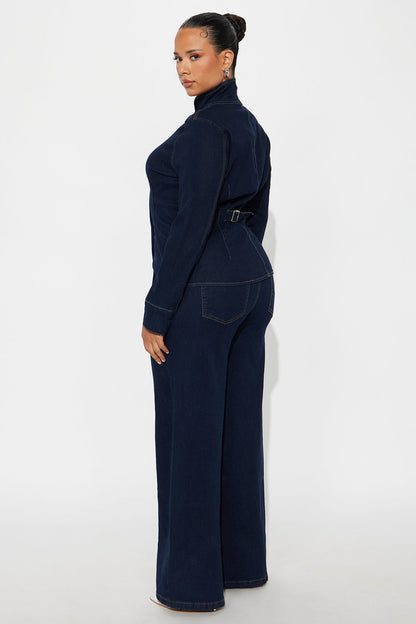 Brooke Puff Sleeve Jacket Denim Pant Set - Dark Wash