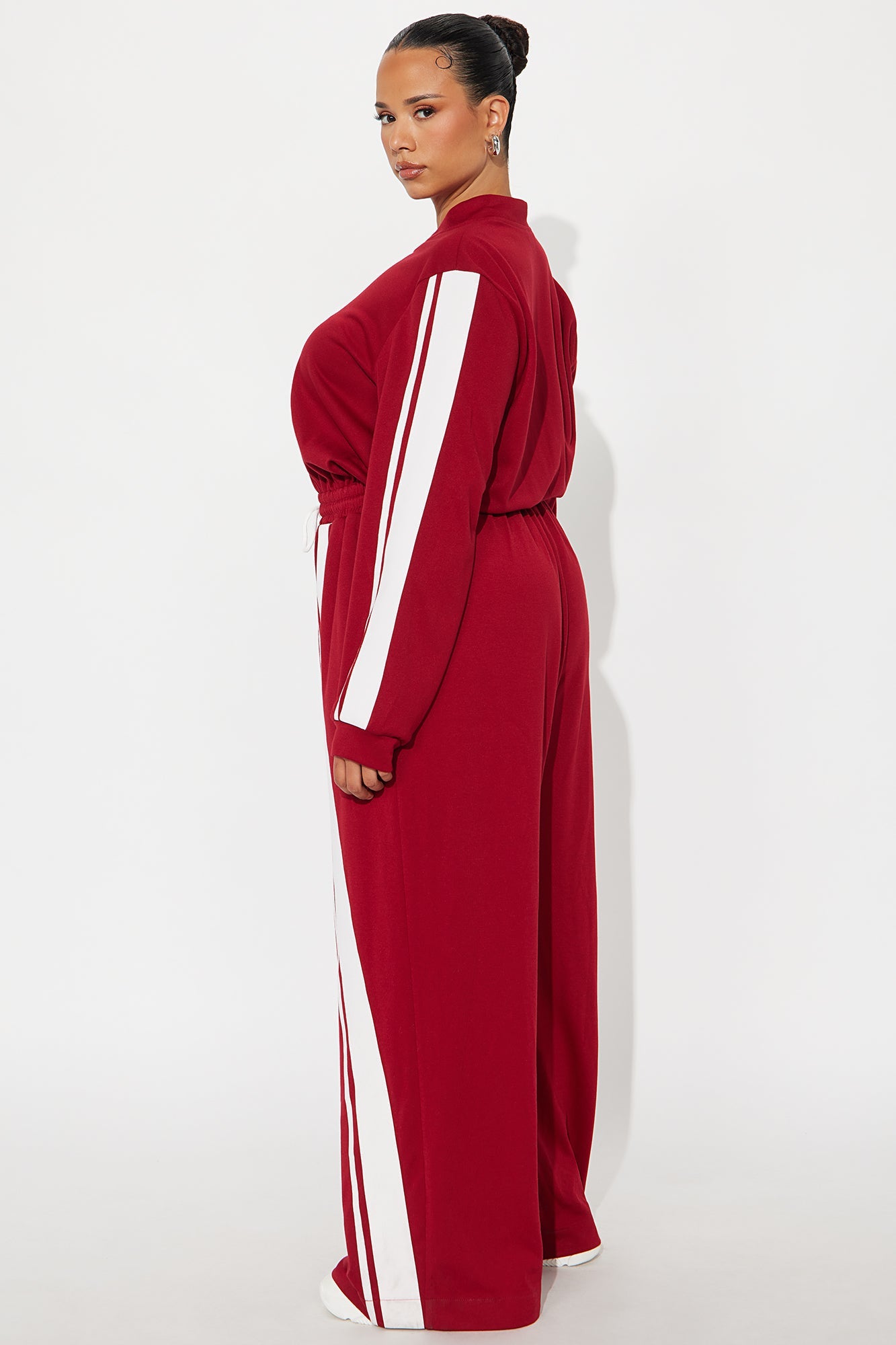 Sporty Vibe Long Sleeve Jumpsuit - Red