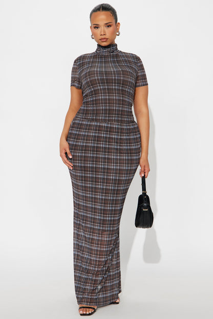 Jolene Plaid Maxi Skirt Set - Brown Combo