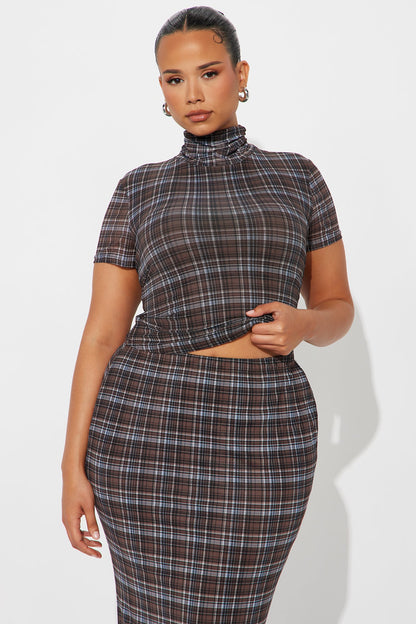 Jolene Plaid Maxi Skirt Set - Brown Combo