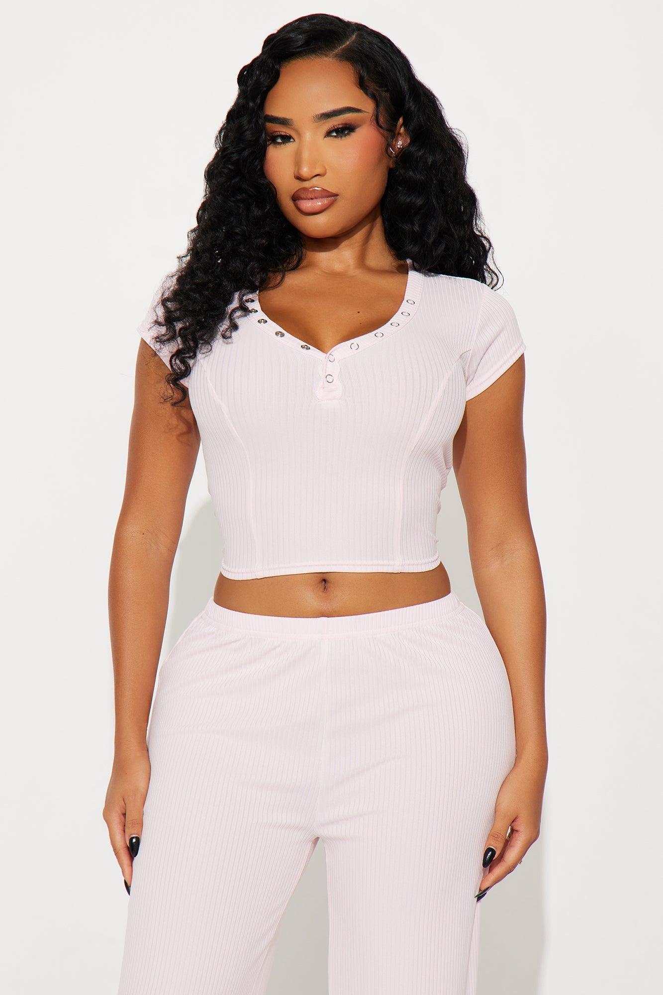 Dreaming Of You Ribbed Henley PJ Pant Set - Pink