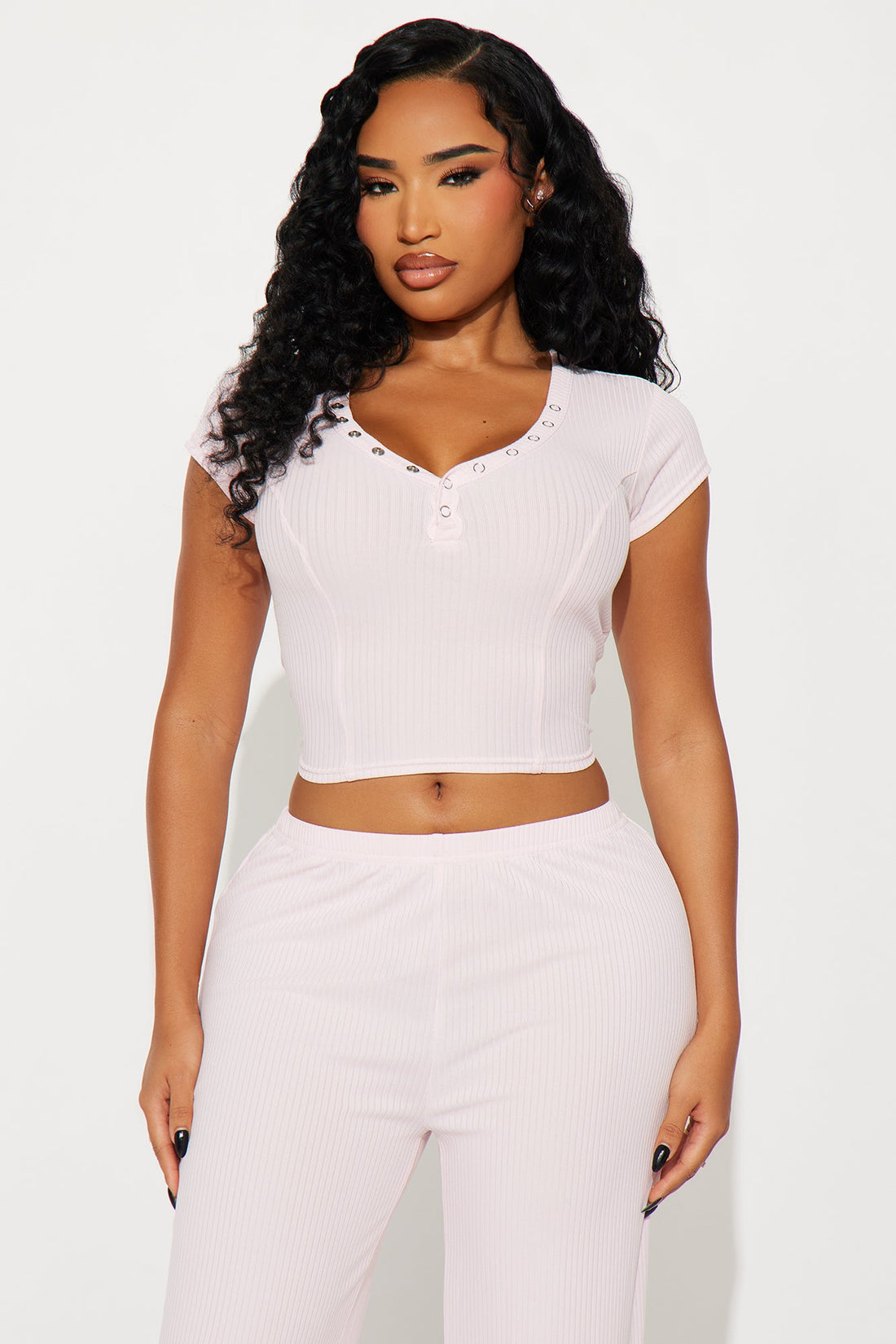 Dreaming Of You Ribbed Henley PJ Pant Set - Pink