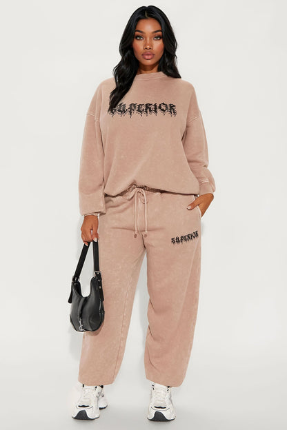 Feeling Superior Washed Fleece Pants - Taupe