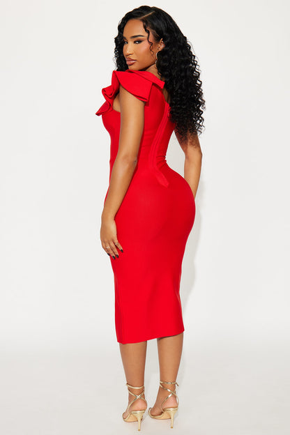 Riley Ruffle Bandage Midi Dress - Red