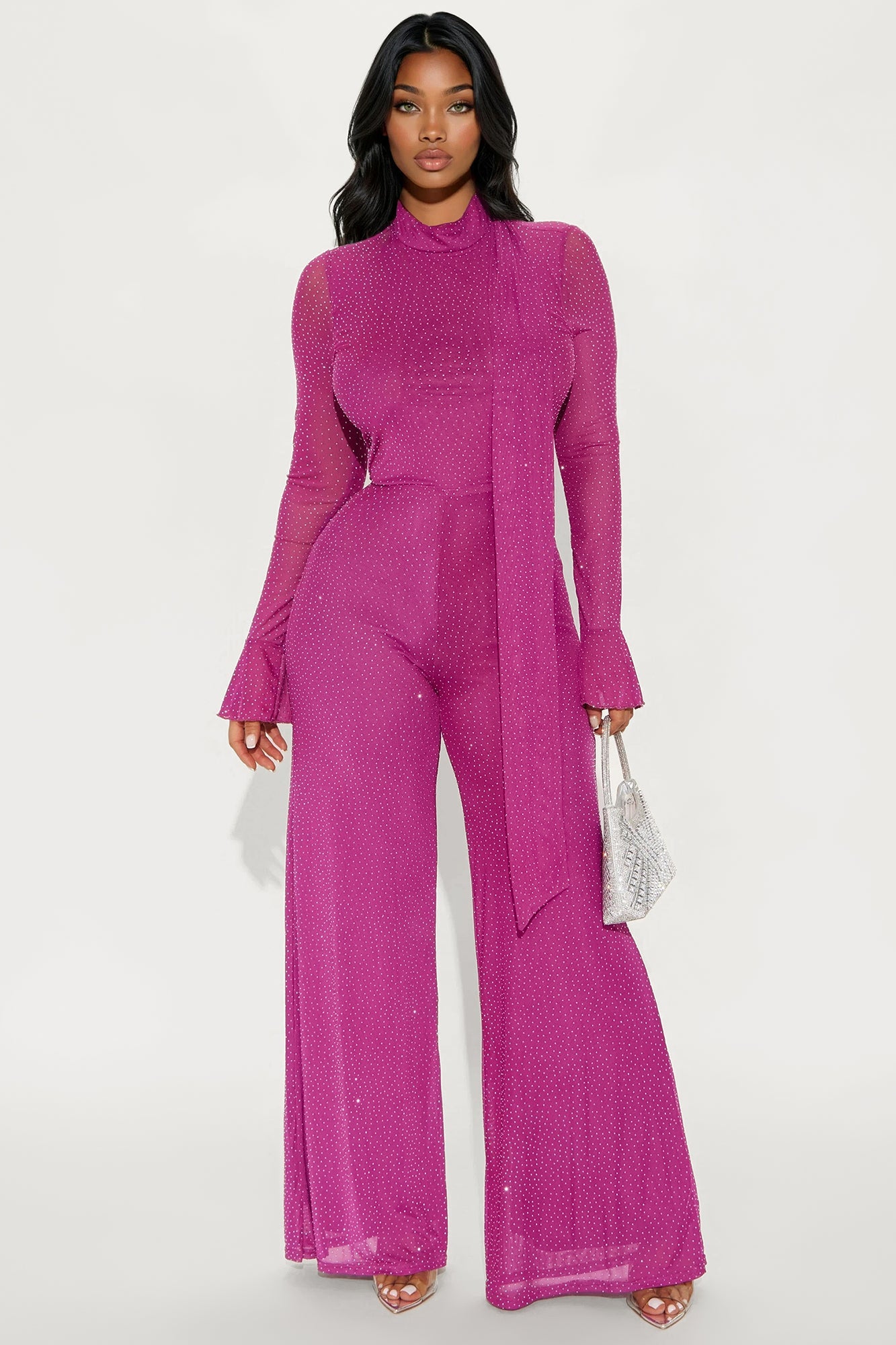 Amaya Rhinestone Scarf Jumpsuit - Magenta