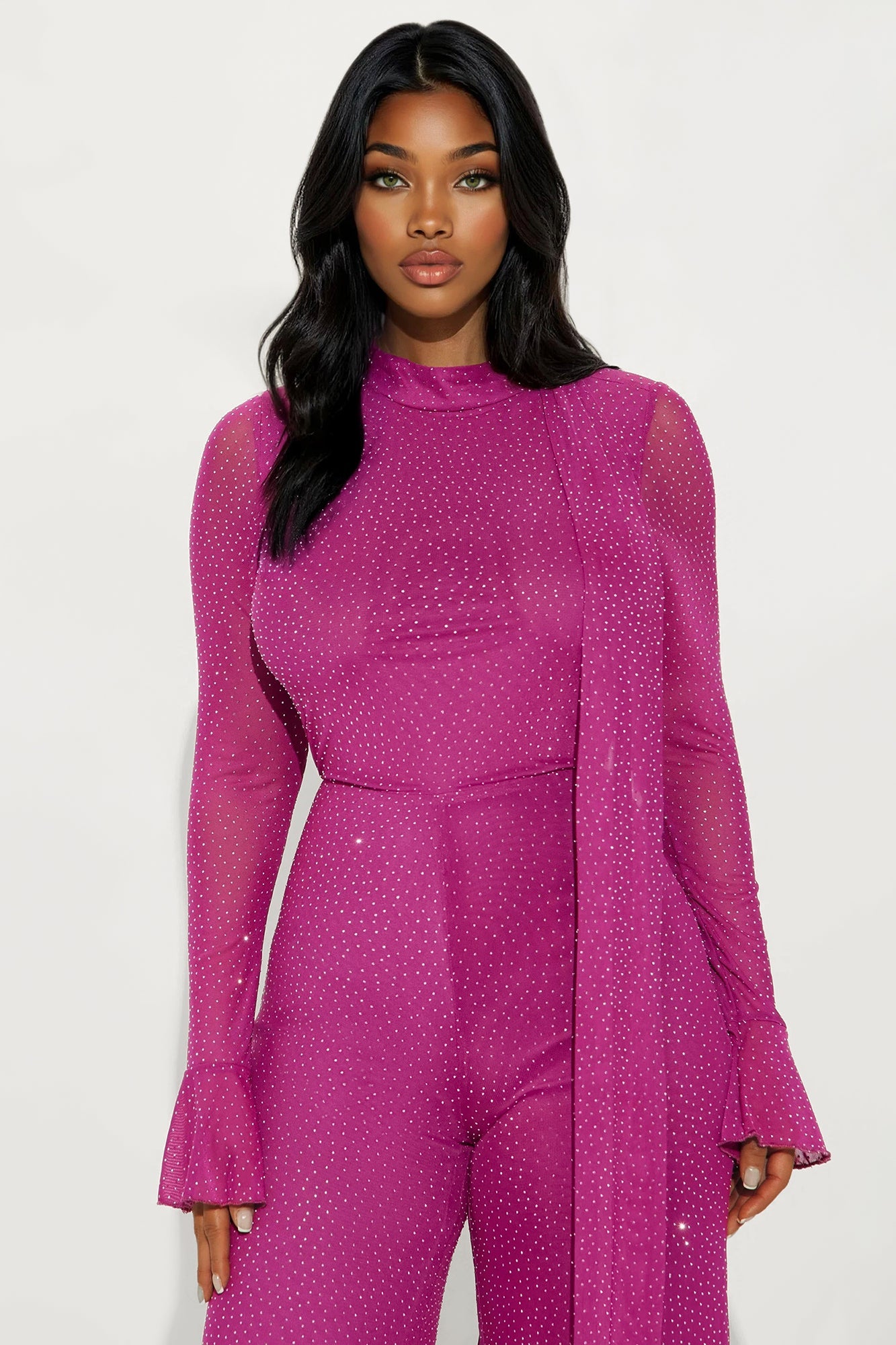 Amaya Rhinestone Scarf Jumpsuit - Magenta