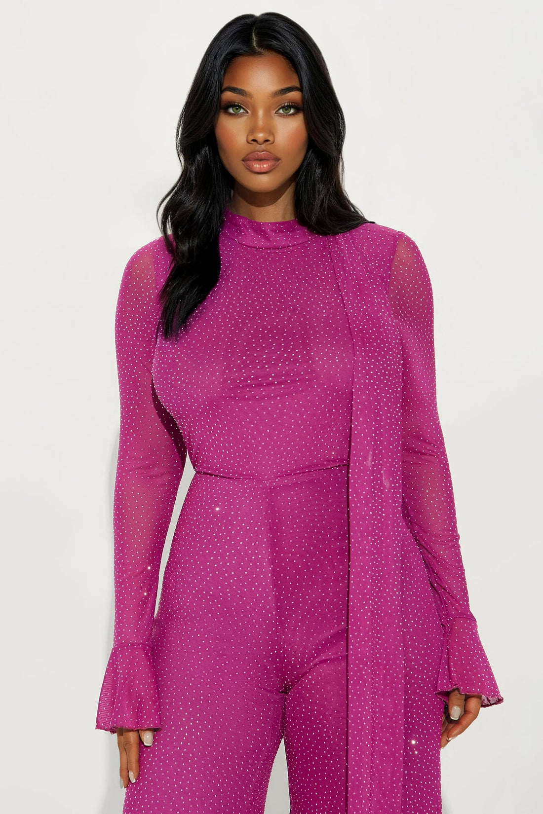 Amaya Rhinestone Scarf Jumpsuit - Magenta
