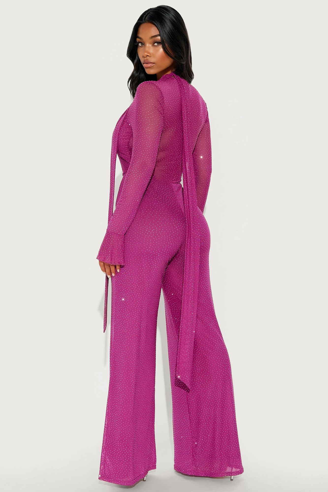 Amaya Rhinestone Scarf Jumpsuit - Magenta