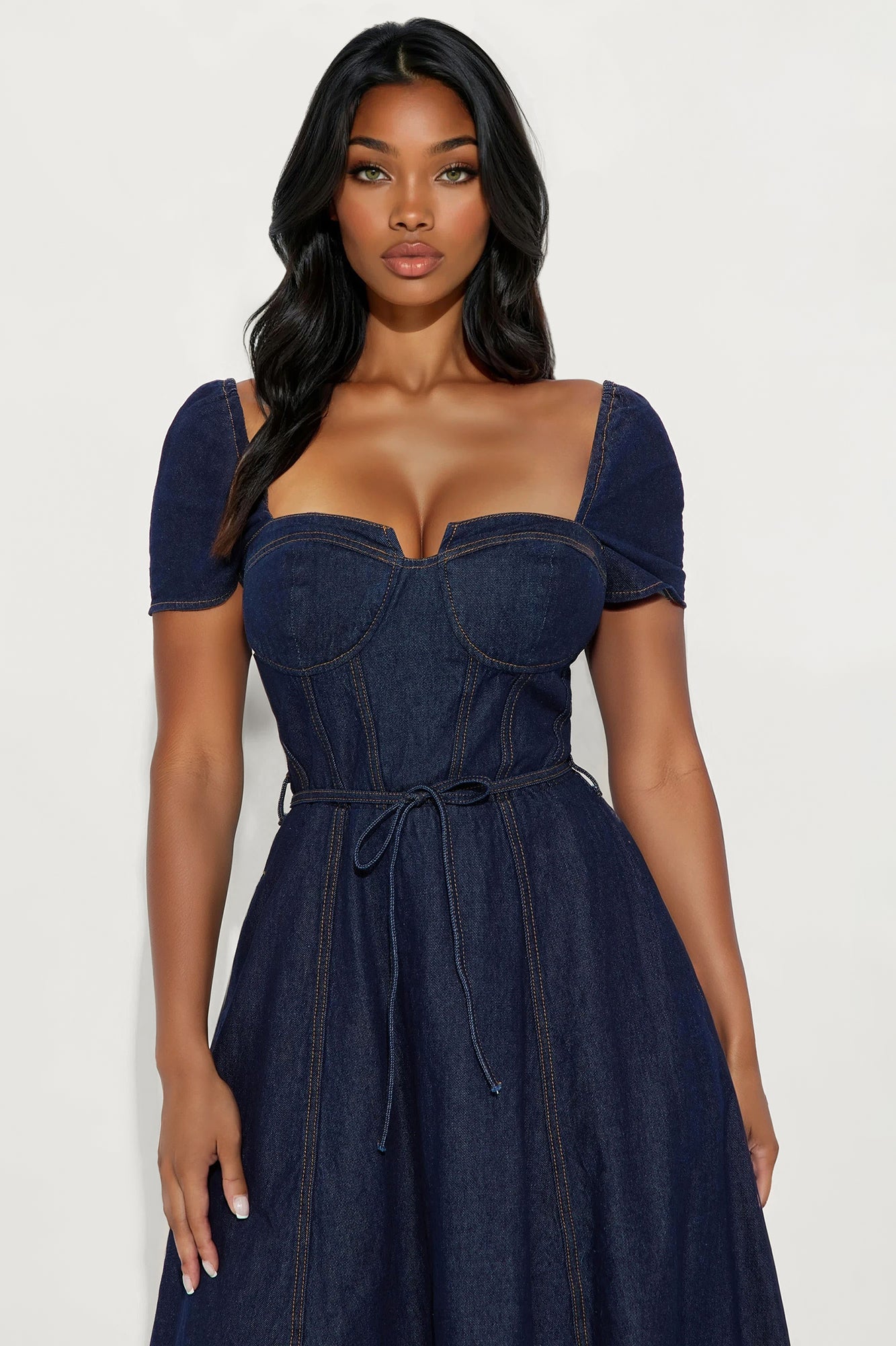 Sweet Chick Cap Sleeve Denim Midi Dress - Dark Wash