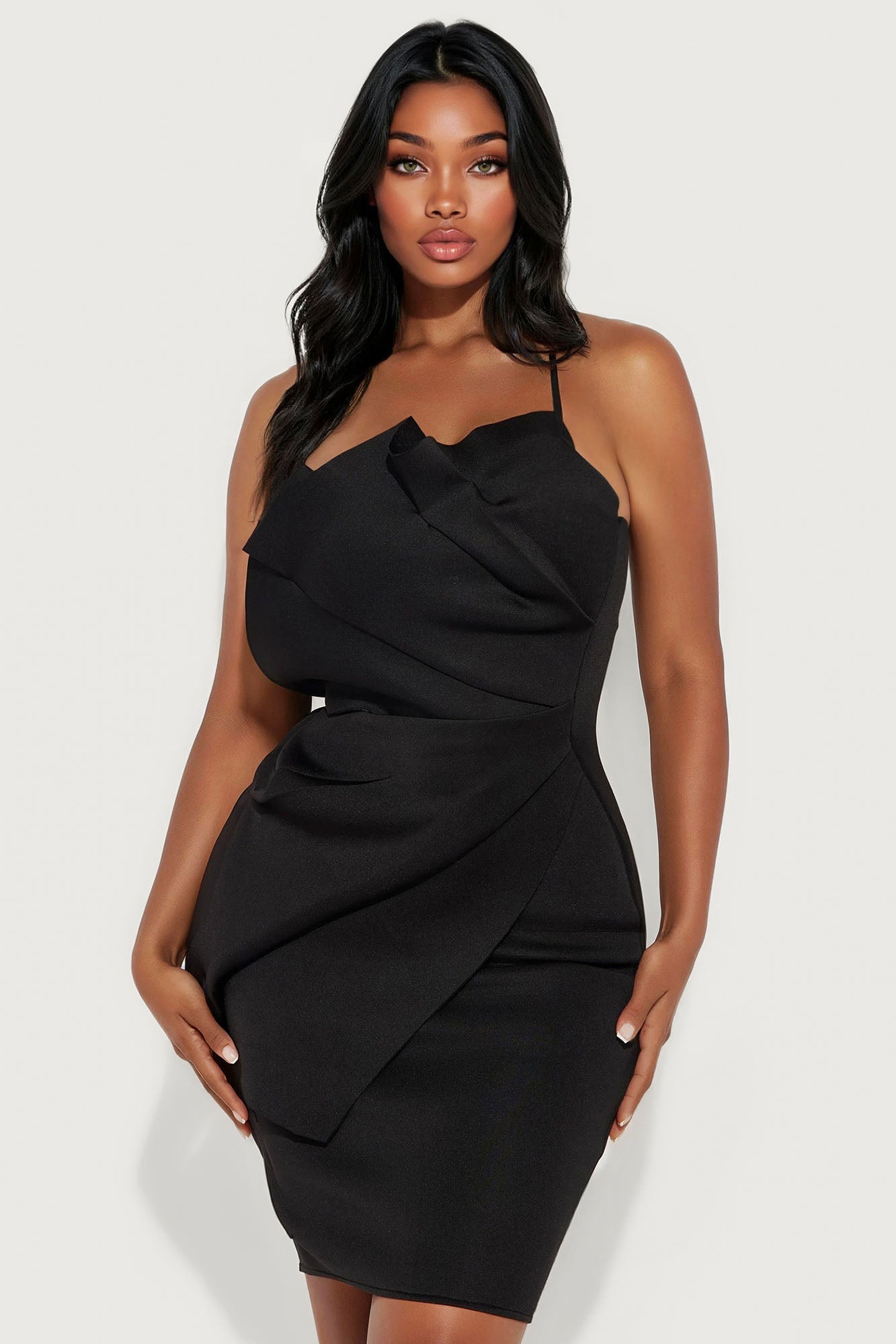 Daviana One Shoulder Scuba Midi Dress - Black