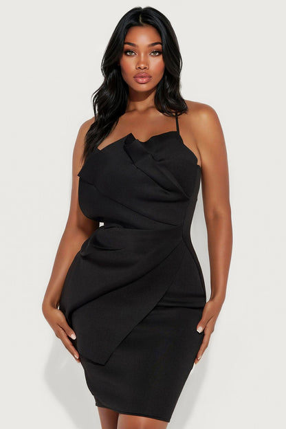Daviana One Shoulder Scuba Midi Dress - Black