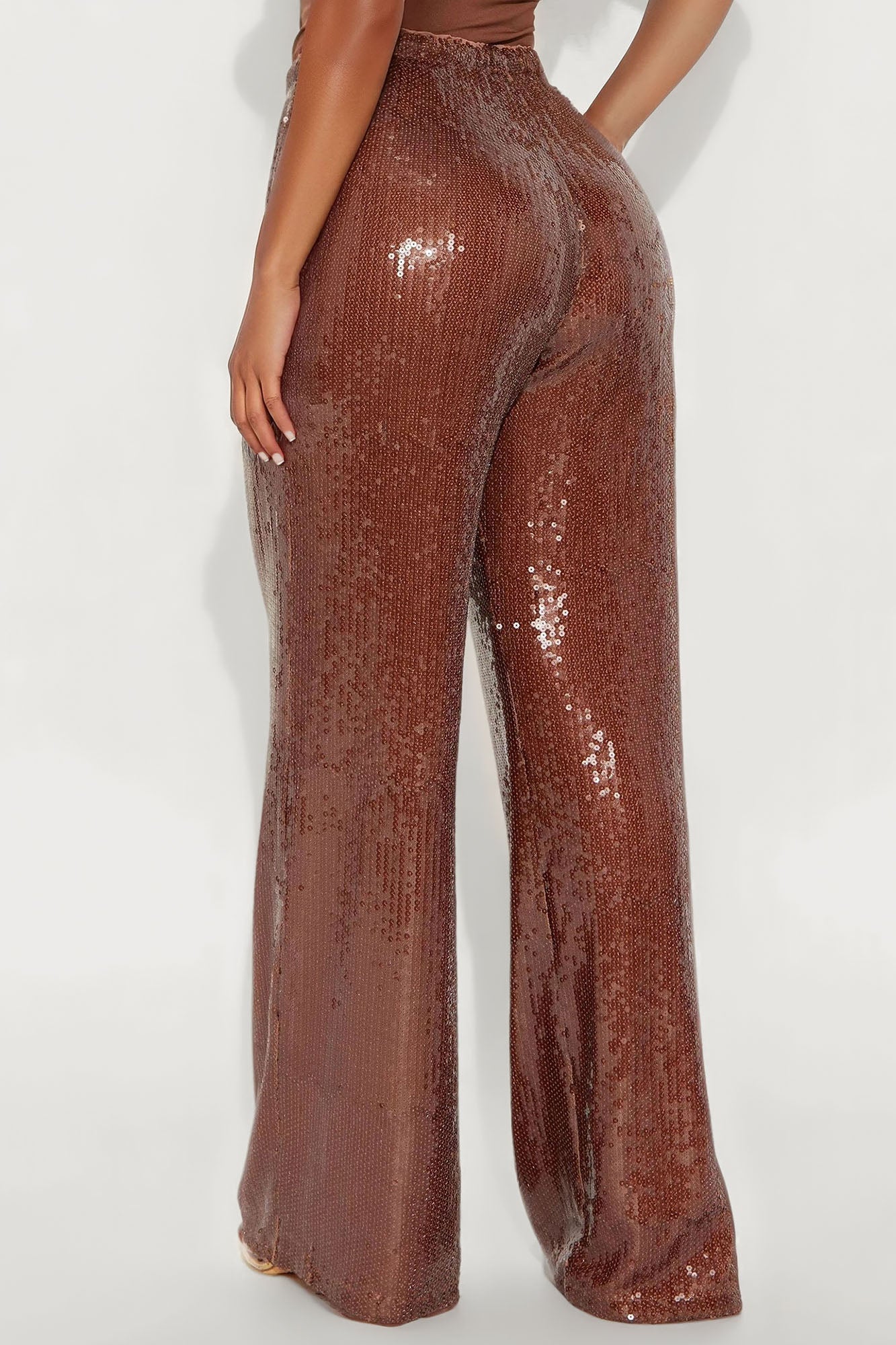 Look My Way Low Rise Wide Leg Sequin Pant 33 - Brown