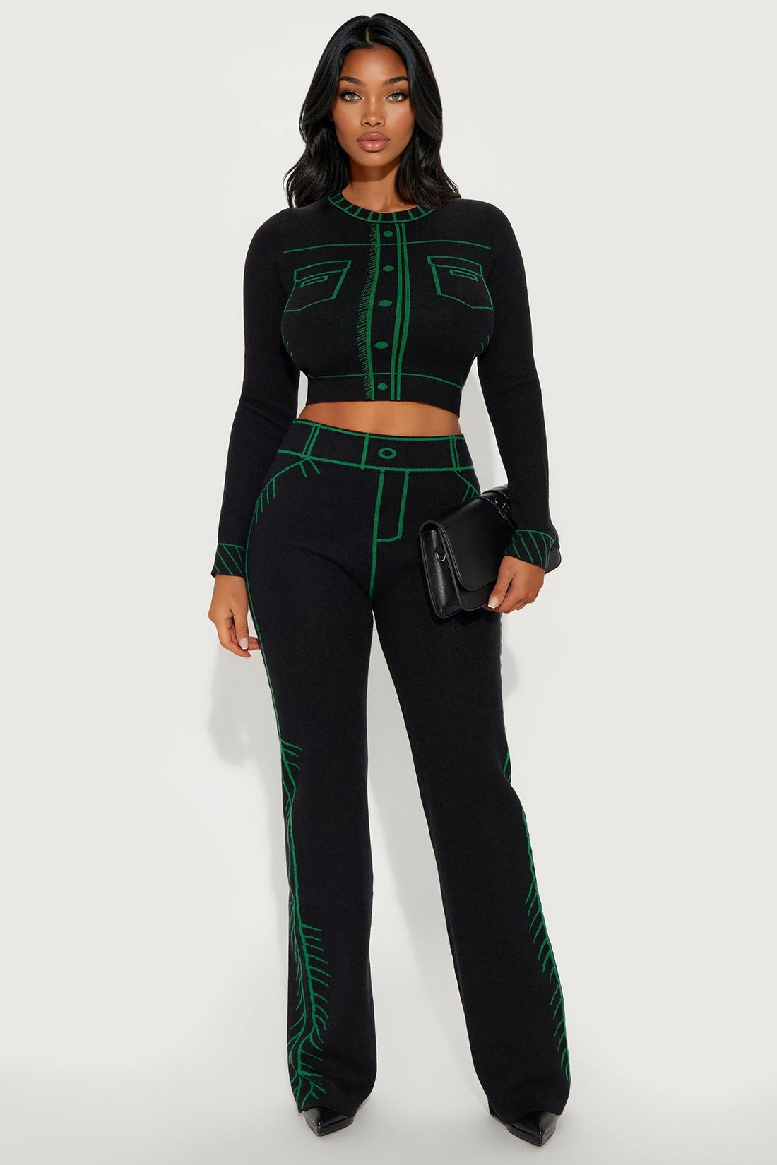 Read The Lines Sweater Pant Set - Black